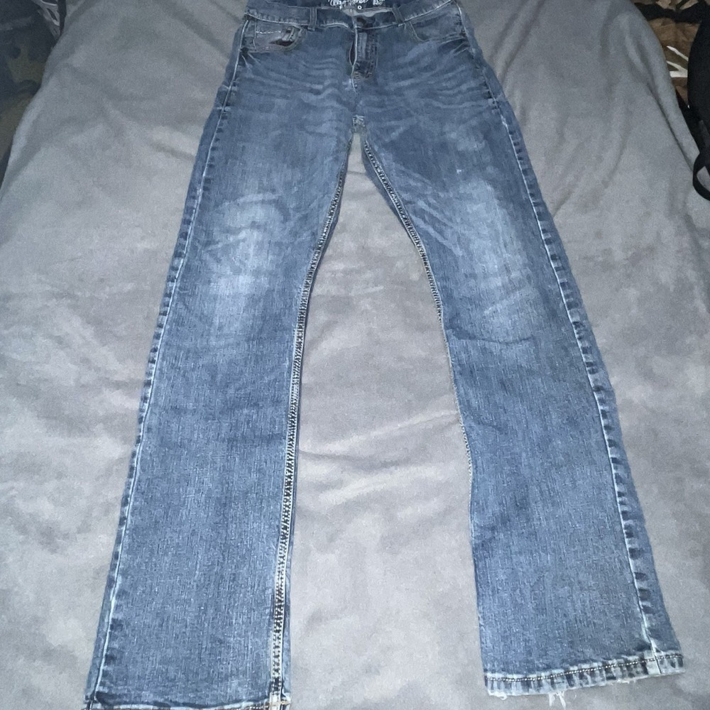 Wrangler Retro Slim Boot Jeans Denim Cowboy Western 33x36 Hole @Right Hip Pocket